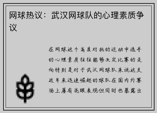 网球热议：武汉网球队的心理素质争议