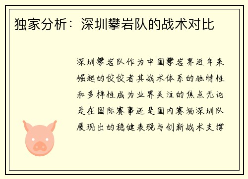 独家分析：深圳攀岩队的战术对比